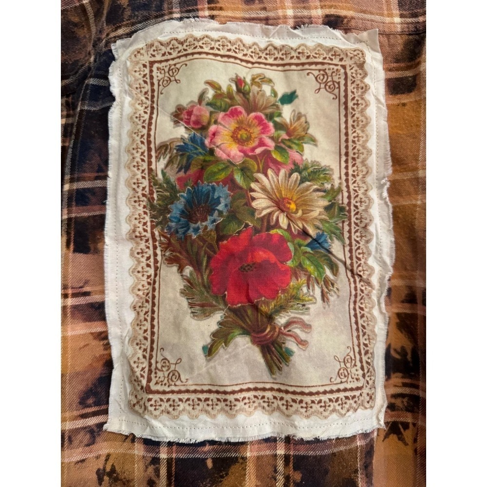 Distressed/ Reworked Flannel | Boho Floral Heritage| One of a kind Patchwork - Picture 2 of 7